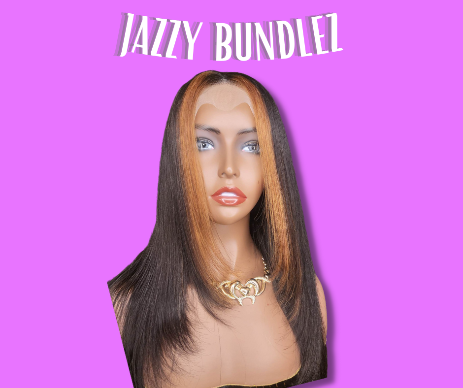 "JAZZY BRAZILIAN STRAIGHT WITH PEEKABOO HIGHLIGHTS CLOSURE WIG UNIT"