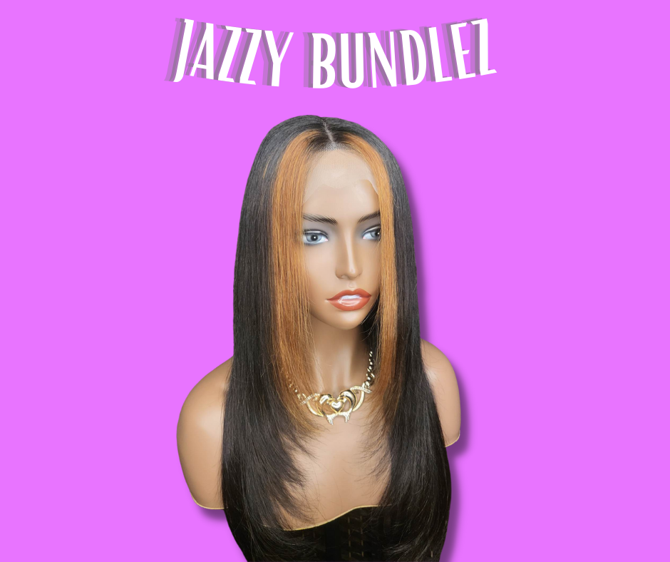 "JAZZY BRAZILIAN STRAIGHT WITH PEEKABOO HIGHLIGHTS CLOSURE WIG UNIT"